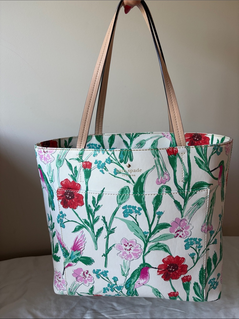 kate spade White Floral Canvas Tote - EUC